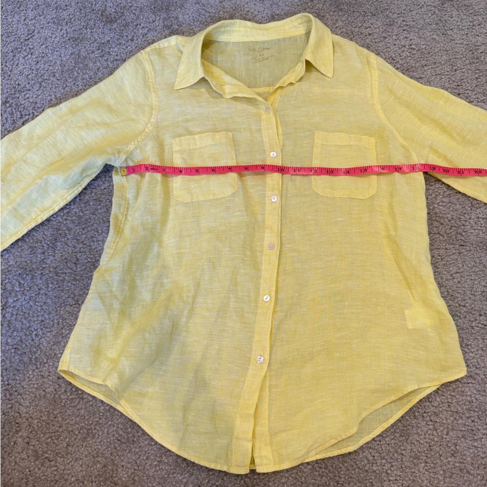 Lilly Pulitzer Yellow 100% Linen Button Down Shirt size Medium - Picture 6 of 7